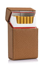 cognac leather cigarette hard case holder for king-sized full pack of 20 cigarettes with magnet flap, portable and waterproof cigarette pouch