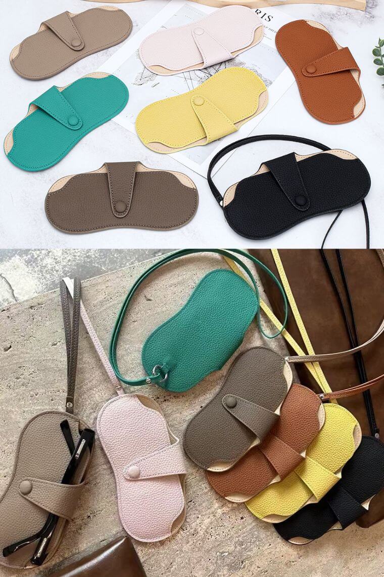 soft leather glasses case with detachable strap to put on the wrist or neck or your handbag for easy carry stylish sunglasses holder for men or women