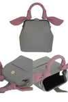 women cute small purse in grey leather with pink bunny ears | fashion mini handbag with top handle & cross body strap | best phone bag with magnet tab closure