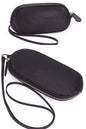 dark brown soft leather glasses case with detachable lanyard strap and zipper closure for men or women ｜ leather eyewear pouch | versatile sunglasses holder take in hand on your wrist or neck