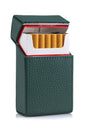 dark green leather cigarette hard case holder for king-sized full pack of 20 cigarettes with magnet flap, portable and waterproof cigarette pouch