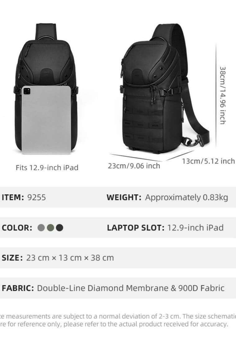 Designer one shoulder crossbody chest bag fanny pack in water-resistant heavy-duty fabric with dry-wet separation and USB & type-C charging ports for travel work or everyday use for men or women