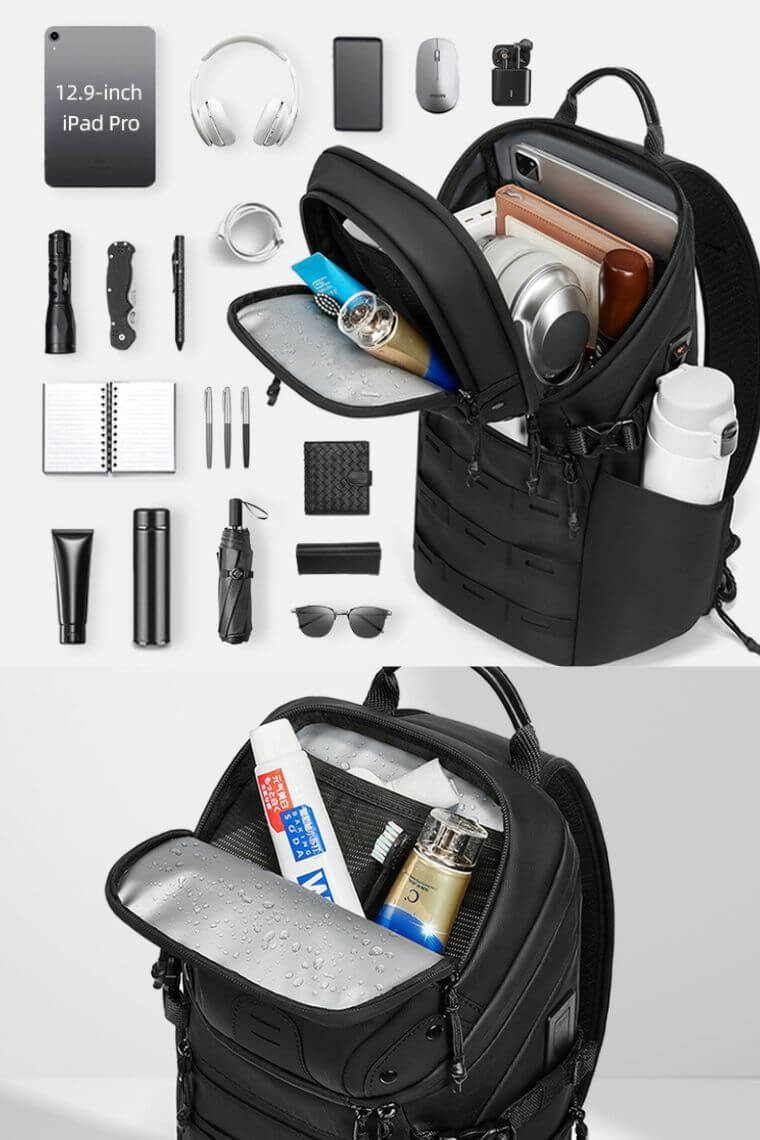 Designer one shoulder crossbody chest bag fanny pack in water-resistant heavy-duty fabric with dry-wet separation and USB & type-C charging ports for travel work or everyday use for men or women