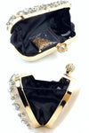 Designer evening clutch bag purse with bling rhinestones and crossbody chain strap for party or wedding