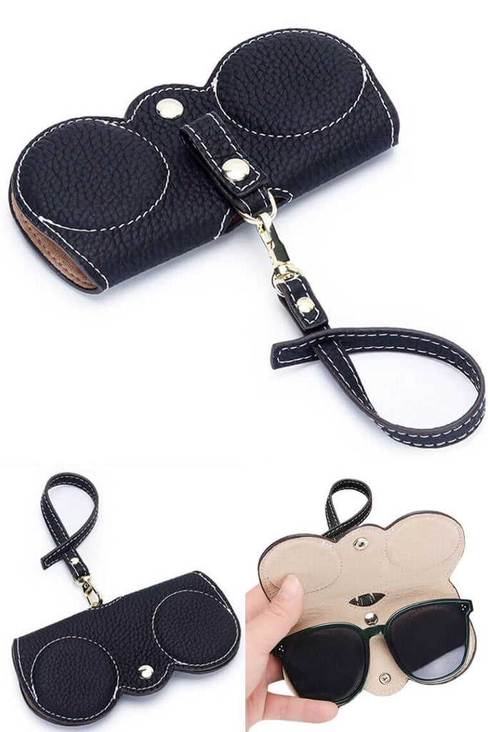 fashion glasses case in black pebbled leather with belt clip