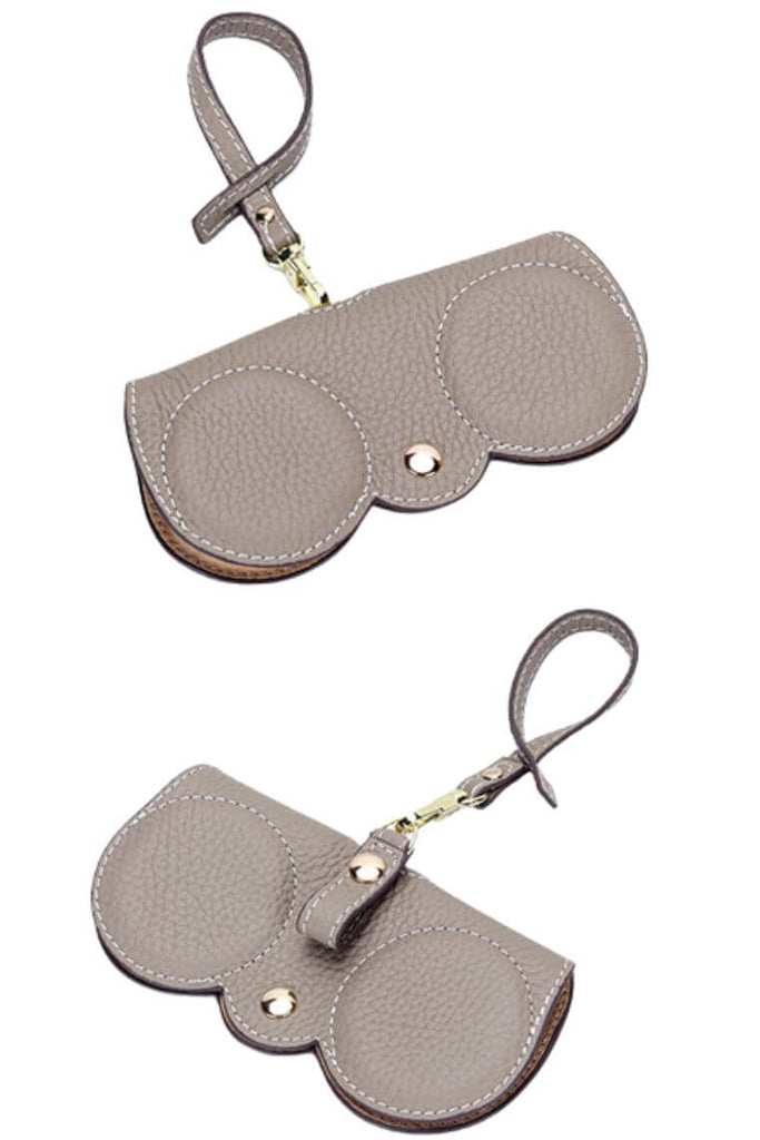 fashion glasses case in grey pebbled leather with belt clip