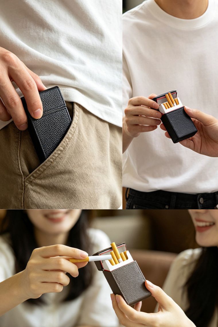 Genuine leather cigarette hard case holder for king-sized full pack of 20 cigarteets with magent flap compact to put into your pocket | portable waterproof cigarette sleeve 