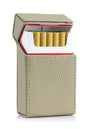 grey pebbled leather cigarette hard case holder for king-sized full pack of 20 cigarettes with magnet flap, portable and waterproof cigarette pouch