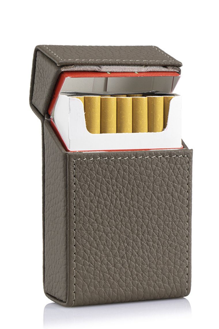 Khaki leather cigarette case holder with magnetic closure for a king-sized full pack of 20 cigarettes | waterproof cigarette sleeve 
