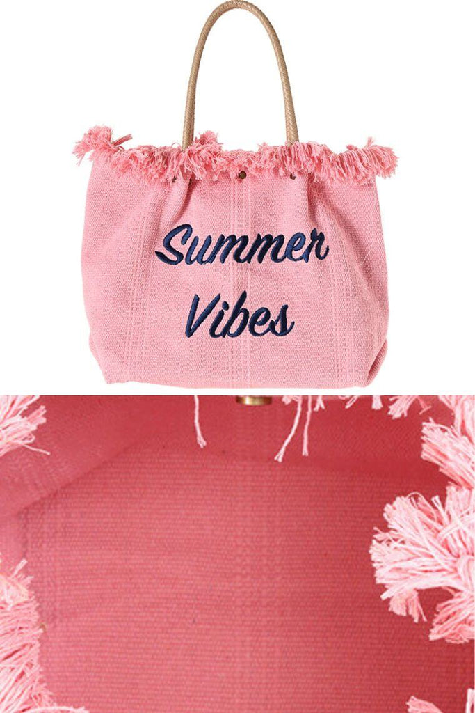 Fashion Culture Summer Vibes Embroidered Beach Tote Bag