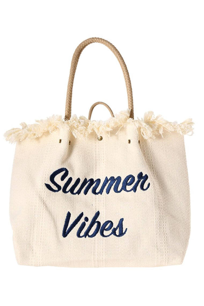 women cream canvas summer vibes beach tote bag with magnet closure and raw edges | women large shoulder bag | fashion carry bag with woven vegan leather handles | best summer bag 2023 | canvas shopping bag with raw edges