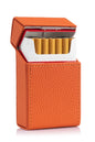 orange leather standard 20 pack cigarette pack with magnetic flap | King-size cigarette case in real leather