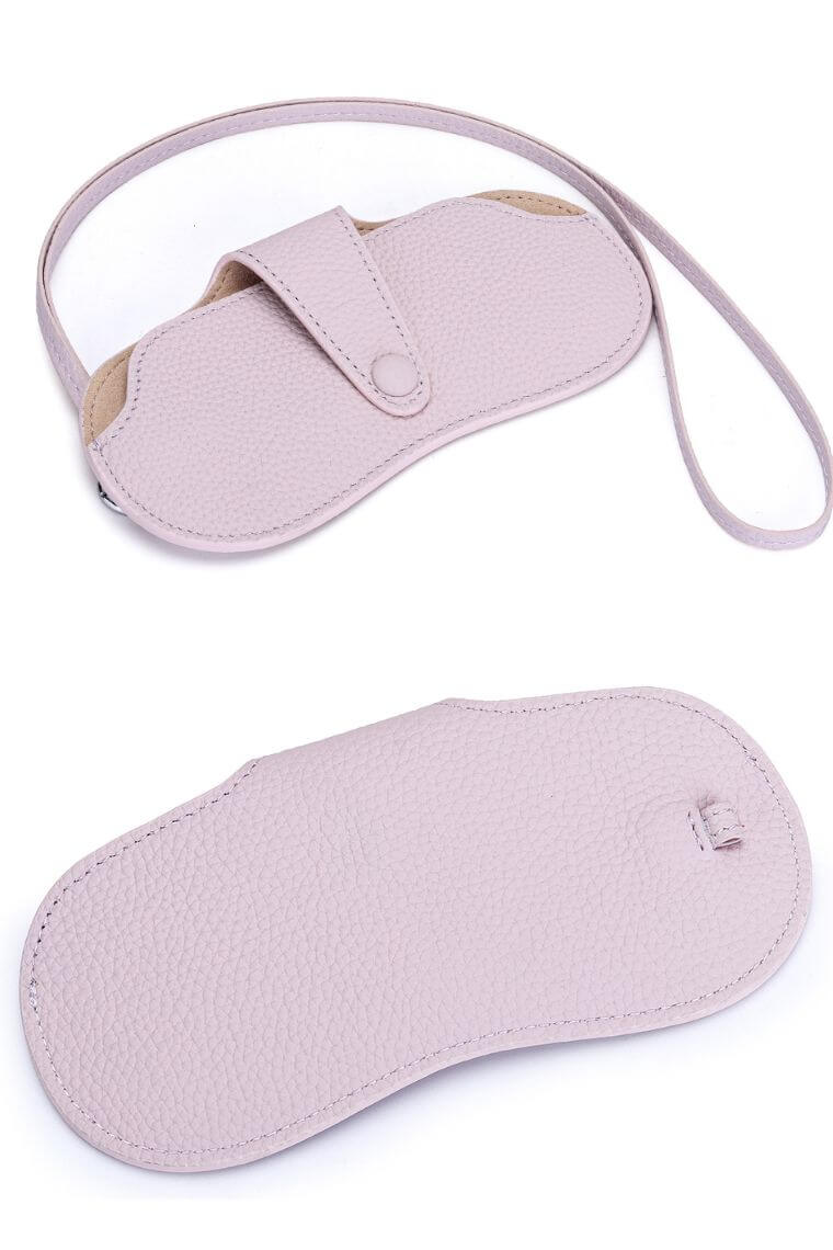 pink leather glasses case with detachable strap to put on the wrist or neck or your handbag for easy carry stylish sunglasses holder for men or women