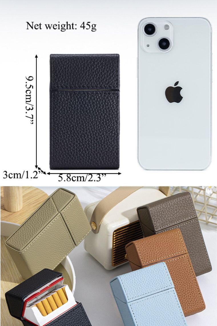 King size cigarette hard case in pebbled leather with magnetic flap  for women or men