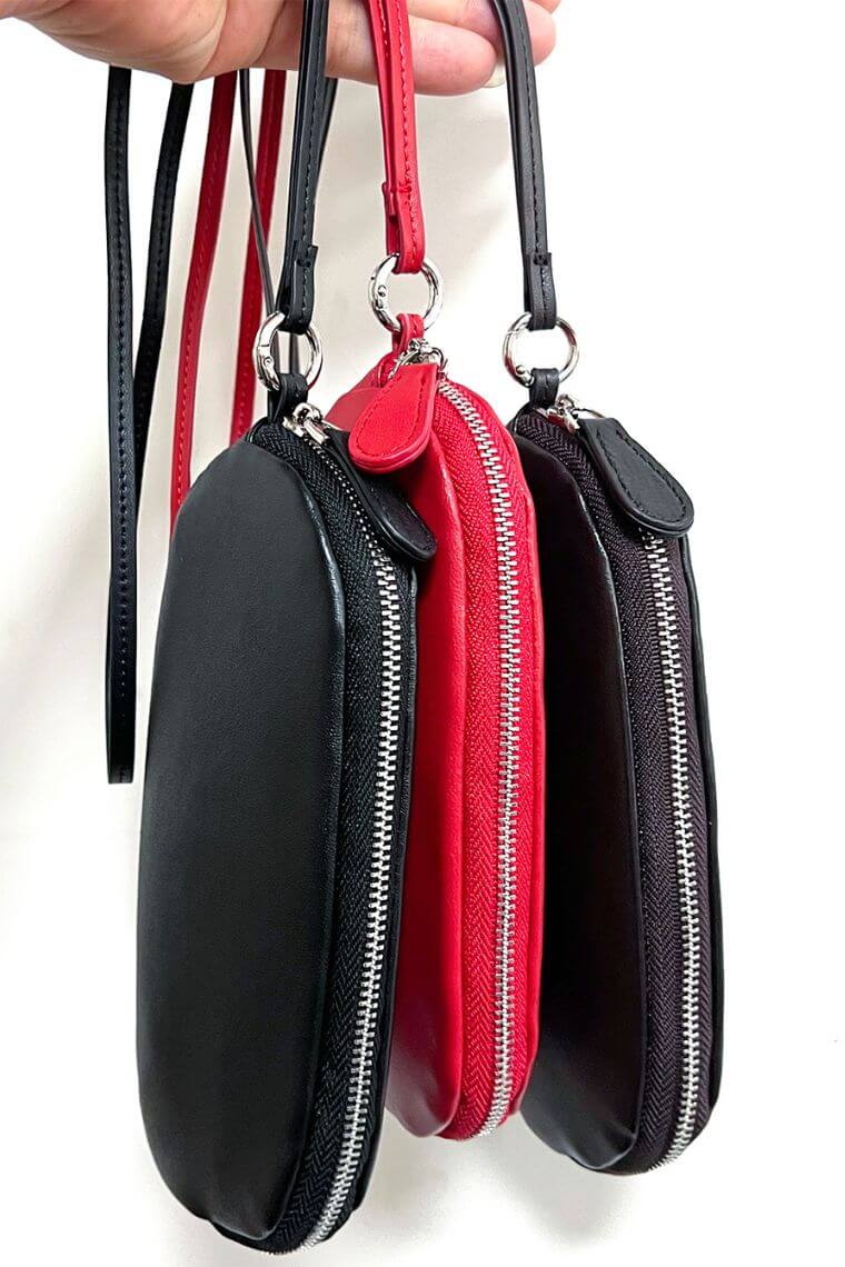 compact soft leather glasses case with detachable lanyard strap and zipper closure for men or women ｜ leather eyewear pouch | versatile sunglasses holder take in hand on your wrist or neck