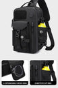 unique one strap backpack purse in water-resistant heavy-duty fabric with concealed pockets convertible into a chest bag shoulder bag or crossbody sling bag for 12" iPad Pro, perfect for men or women