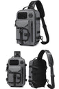unique one strap backpack purse in water-resistant gray fabric with concealed pockets convertible into a chest bag shoulder bag or crossbody sling bag for 12" iPad Pro, perfect for men or women