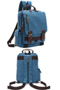 unisex light blue canvas backpack with top handle convertible into a crossbody sling bag with multi zip pockets holds A4 books & 9.7 iPad for travel or everyday use
