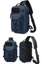 unique one strap backpack purse in water-resistant blue fabric with concealed pockets convertible into a chest bag shoulder bag or crossbody sling bag for 12" iPad Pro, perfect for men or women