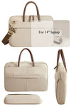 women 14 inch laptop tote bag with crossbody strap and trolley sleeve in beige waterproof oxford fabric for travel or work