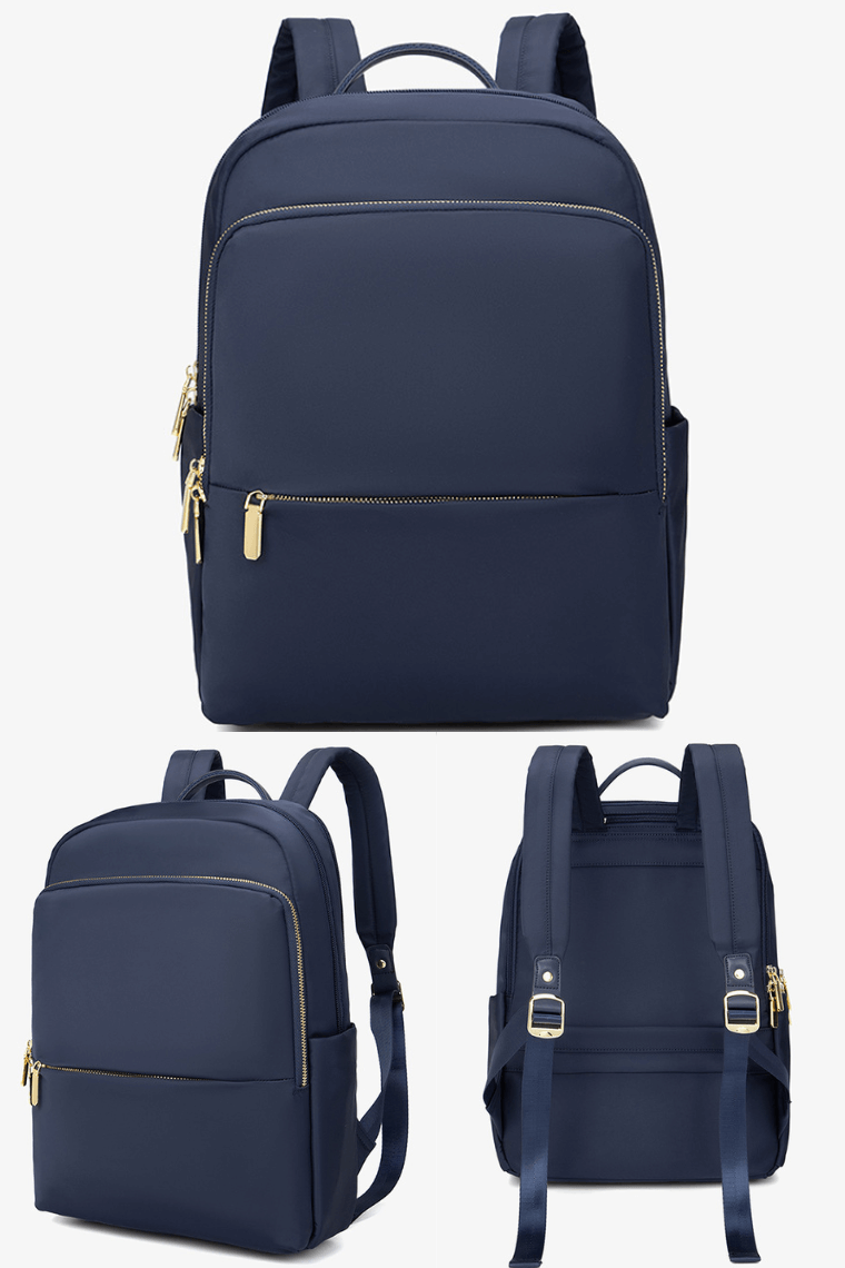 women 14 inch laptop backpack purse in navy water resistant lightweight fabric with trolley sleeve for travel business or everyday use