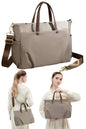 women laptop travel tote bag with crossbody strap in water resistant sand fabric with multi pockets | fashion business satchel handbag with laptop sleeve for 15" Macbook Air 