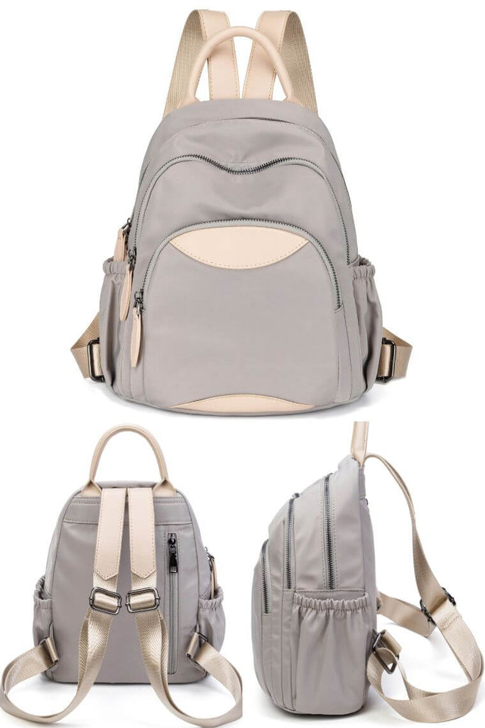 women colorblock travel backpack purse in waterproof light grey nylon in medium size with multi pockets