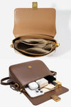 women crossbody square bag in genuine leather with lock flap closure and convertible shoulder strap