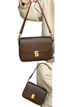 women crossbody square bag in dark brown leather with lock flap closure and convertible shoulder strap