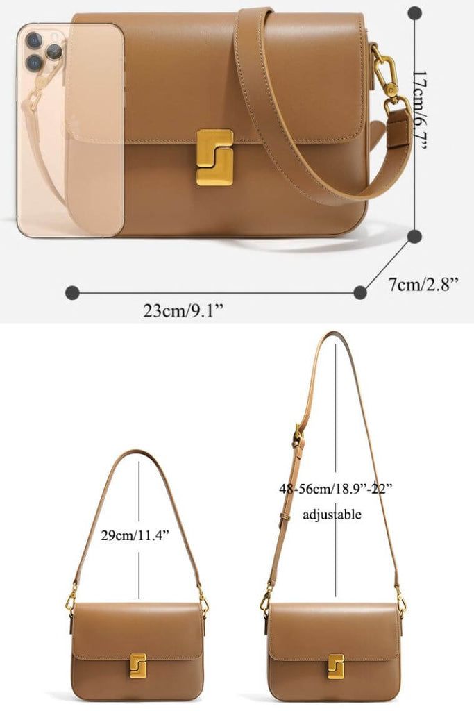 women crossbody square bag in real leather with lock flap closure and convertible shoulder strap