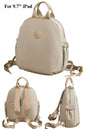 women cute small backpack purse in oval shape in water resistant beige fabric with top handle for travel or everyday use