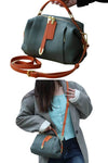 best women designer dark green leather crossbody sling bag with top handle