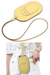Designer phone lanyard in yellow leather with cardholder