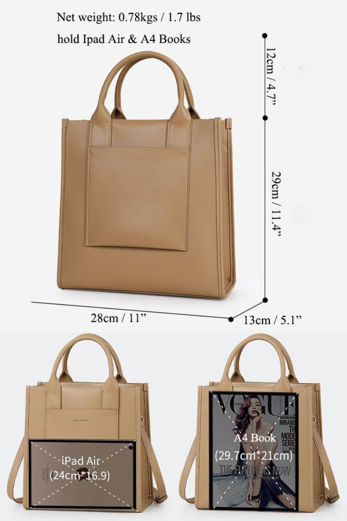 women real leather fashion square tote bag with zipper & cross body strap
