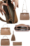 women designer briefcase in real leather with top handle and crossbody strap and 2 zip pockets for travel or work