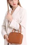 women mini retro tote bag in top leather with crossbody long strap and zipper closure in square shape