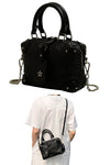 women cute small black sheep leather crossbody tote bag in square shape with convertible chain strap and pendant