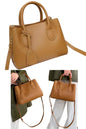 women small crossbody tote bag in brown leather with hanging charm for work or everyday use