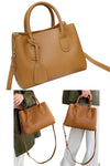 women small crossbody tote bag in brown leather with hanging charm for work or everyday use