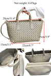 women small designer tote bag in woven leather with crossbody long strap and small pouch