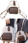 women small leather backpack purse in cream & dark brown | Color Block mini backpack with anti theft back zip pocket | Minimalist bagpack in two tone color