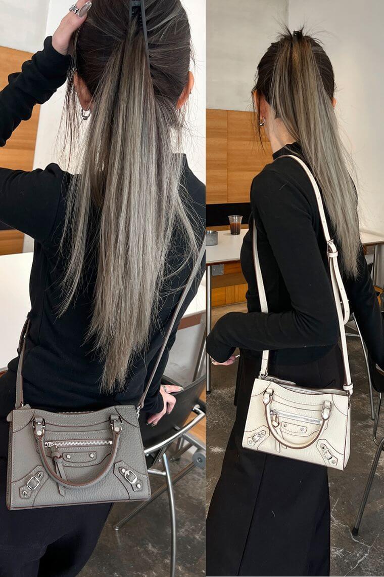 women stylish pebbled leather small satchel city bag with a hands-free crossbody strap and  top handles and multiple zip pockets for everyday use and fits for casual or formal occasions