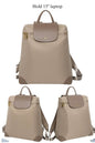 women designer 15 inch laptop backpack in waterproof khaki nylon with flap and trolley sleeve for commute or travel