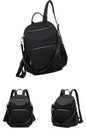 women travel backpack purse in waterproof black nylon with detachable shoulder strap and anti theft back zip pocket to hold A4 book