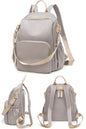 women travel backpack purse in waterproof light grey nylon with detachable shoulder strap and anti theft back zip pocket to hold A4 book