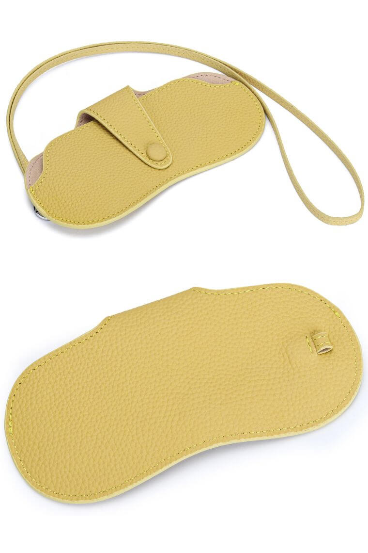 yellow leather glasses case with detachable strap to put on the wrist or neck or your handbag for easy carry stylish sunglasses holder for men or women