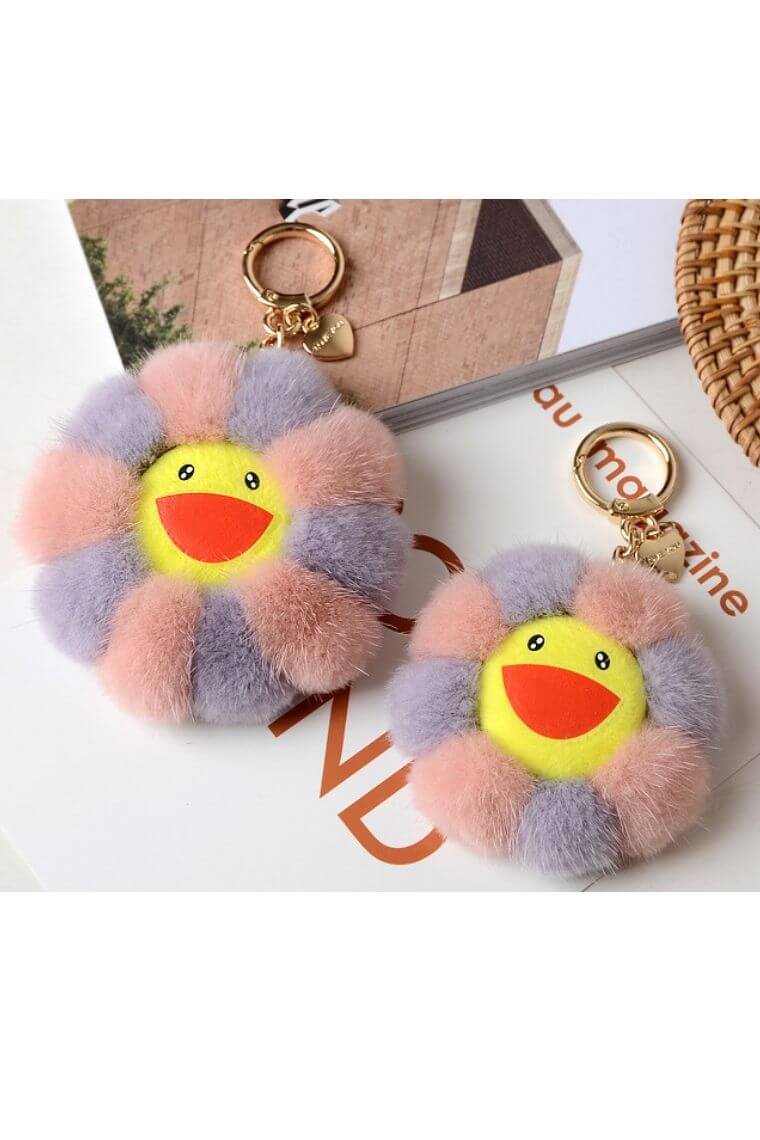 Pink Crab bag charm Pom Pom Keychain Gold Fluffy cute kawaii Fun Gift For  Her