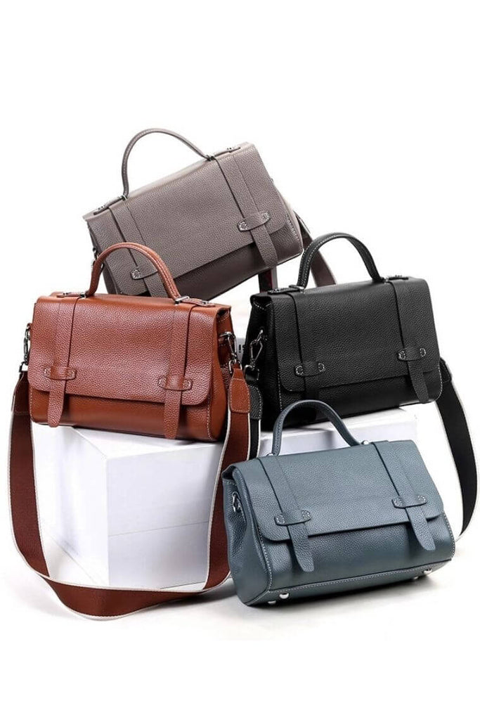 women leather crossbody bag with flap | Leather messenger bag with top handle | Leather satchel bag with double handles 