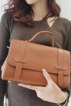 Brown leather crossbody bag with top handle | women satchel bag with double straps | Women briefcase in pebbled leather