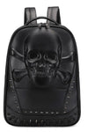 Black laptop backpack in waterproof vegan leather | unisex travel backpack with skull & studs | punk backpack with 3d embossed skull & cross bones | Cool backpack with skull & studs